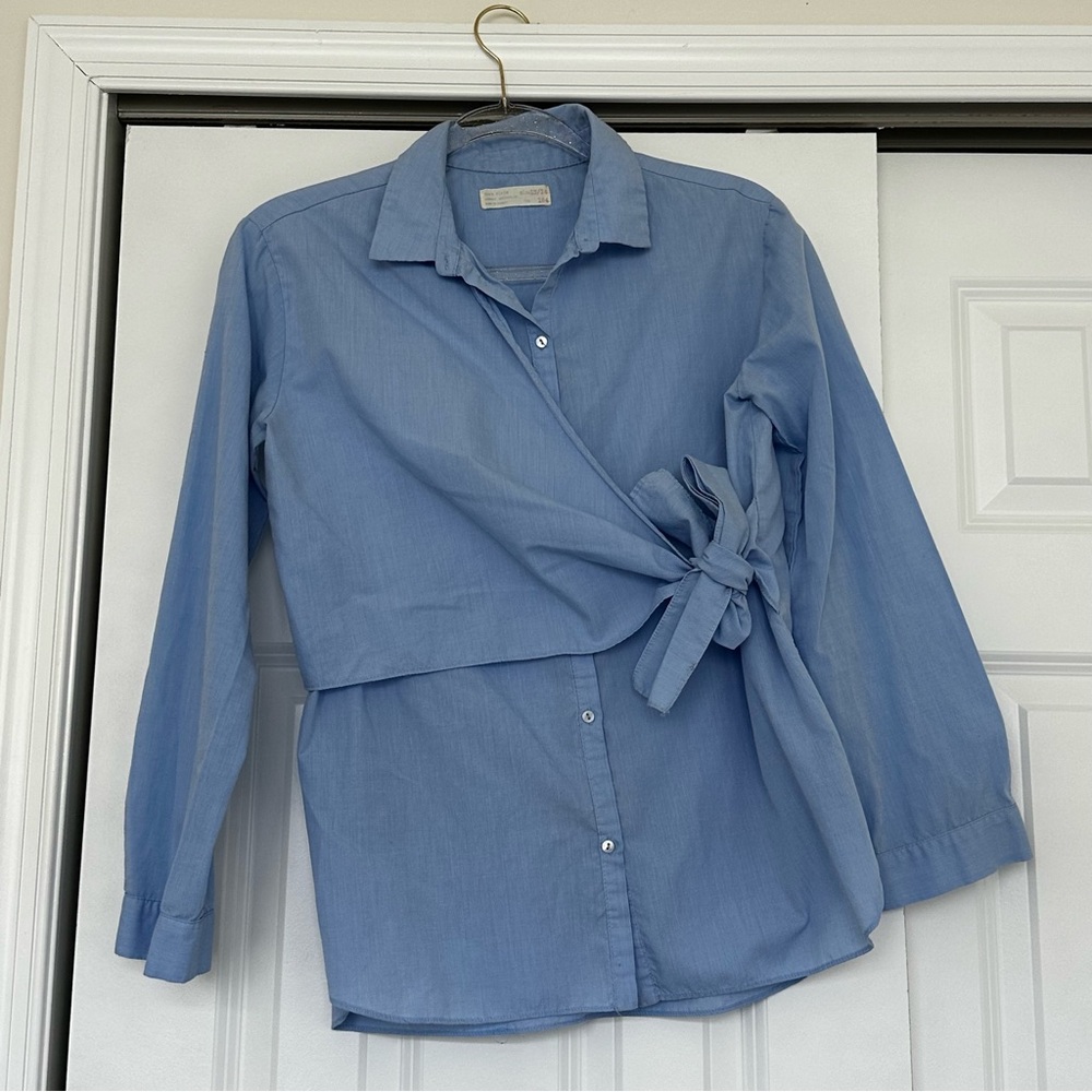 Zara Blue button down wrap top